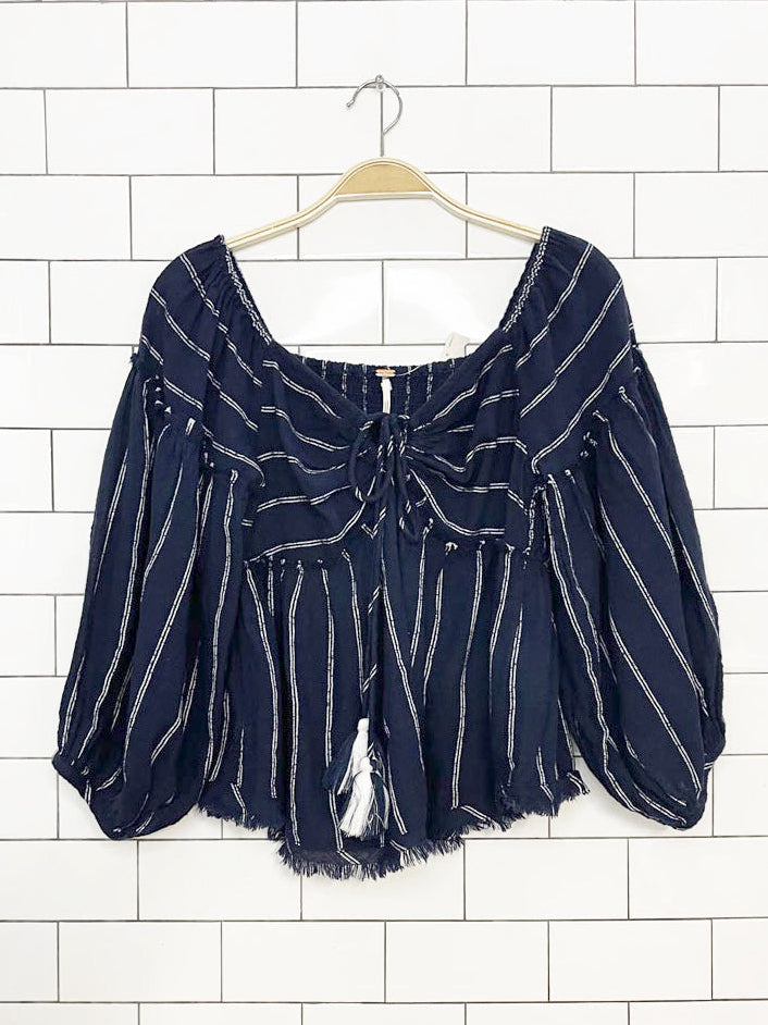 nwt free people boho pinstripe smocked-back peasant top | made in India