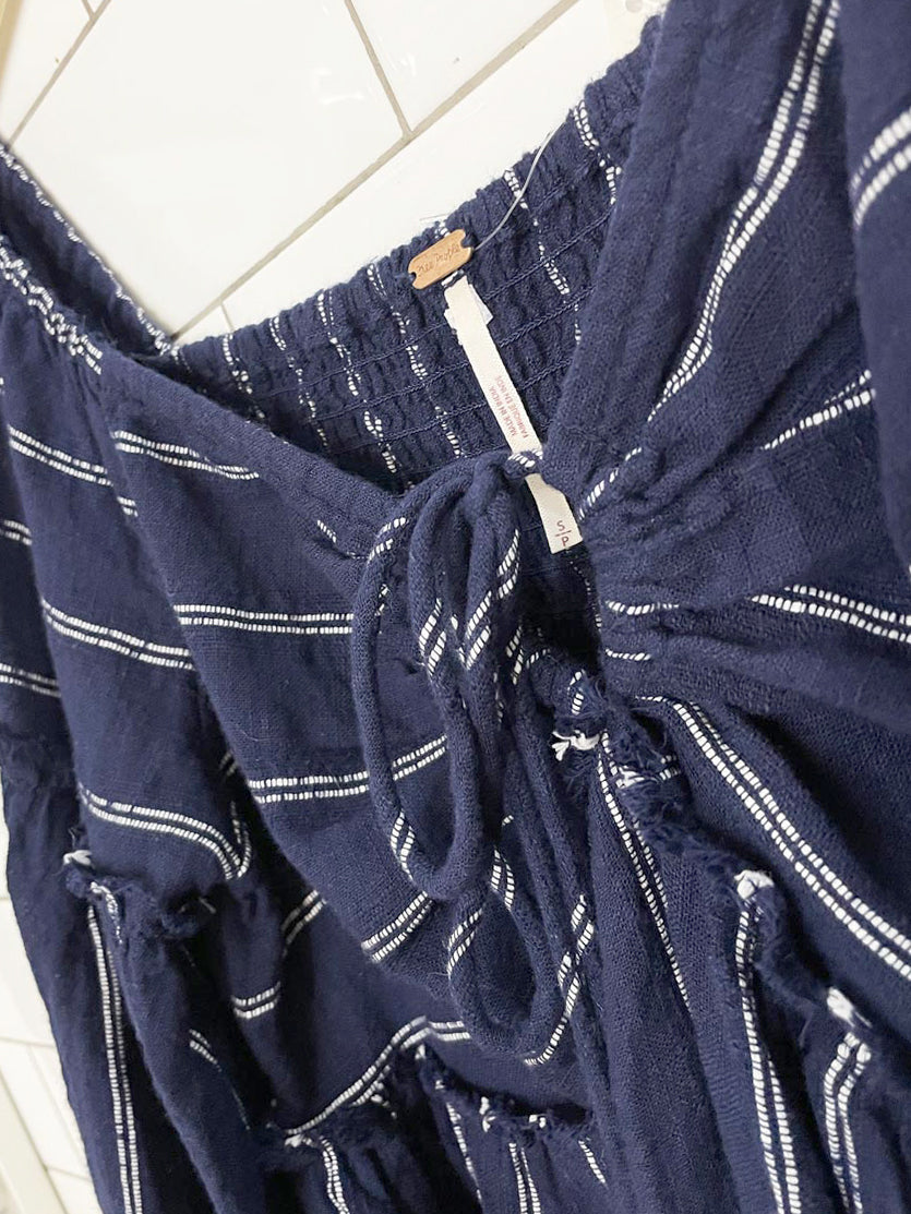 nwt free people boho pinstripe smocked-back peasant top | made in India