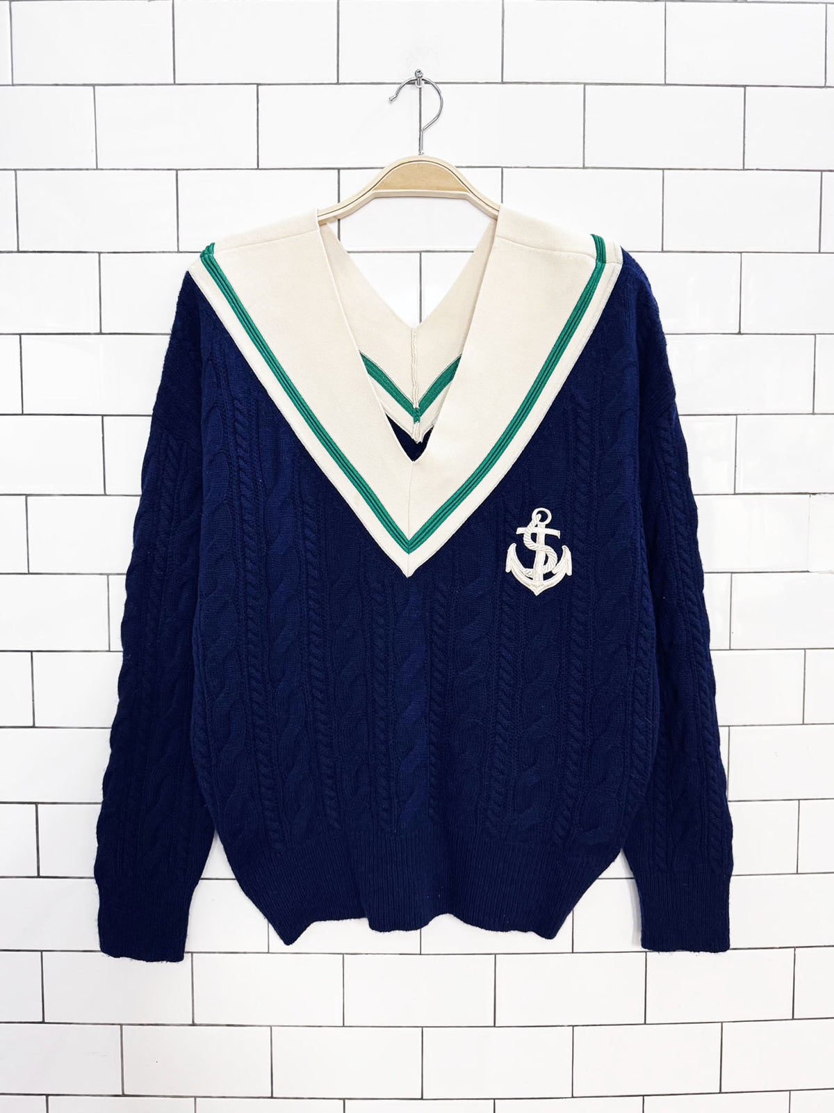 sandro guilhem cashmere-blend nautical anchor cable knit v-neck sweater