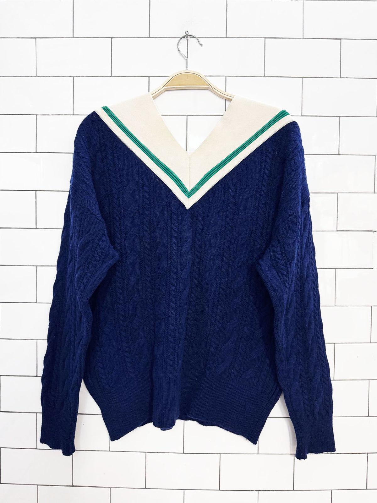 sandro guilhem cashmere-blend nautical anchor cable knit v-neck sweater
