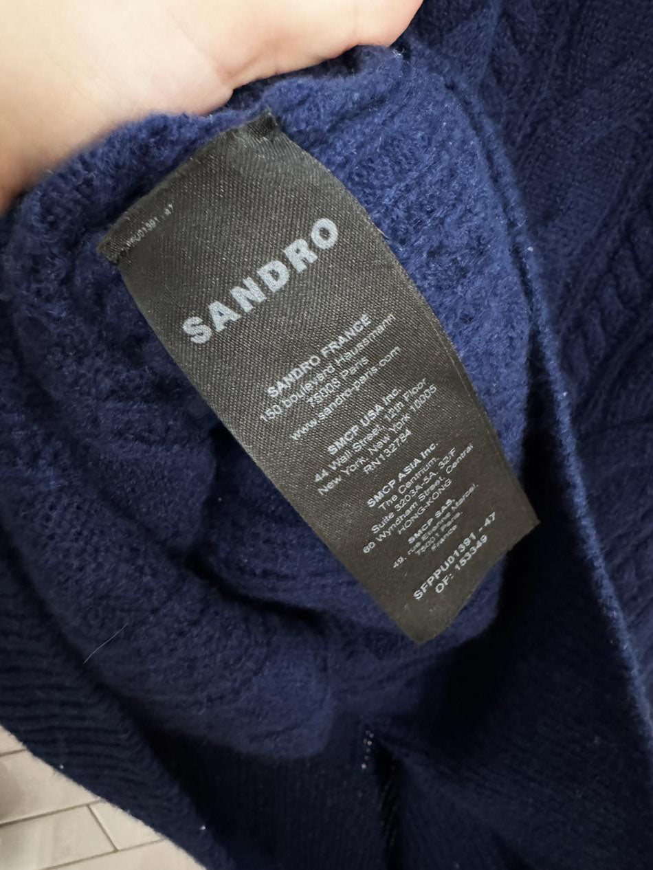 sandro guilhem cashmere-blend nautical anchor cable knit v-neck sweater