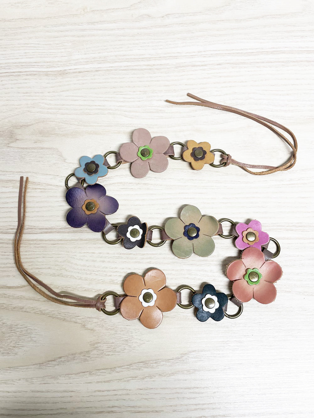 y2k old navy leather flowers boho tie waist belt