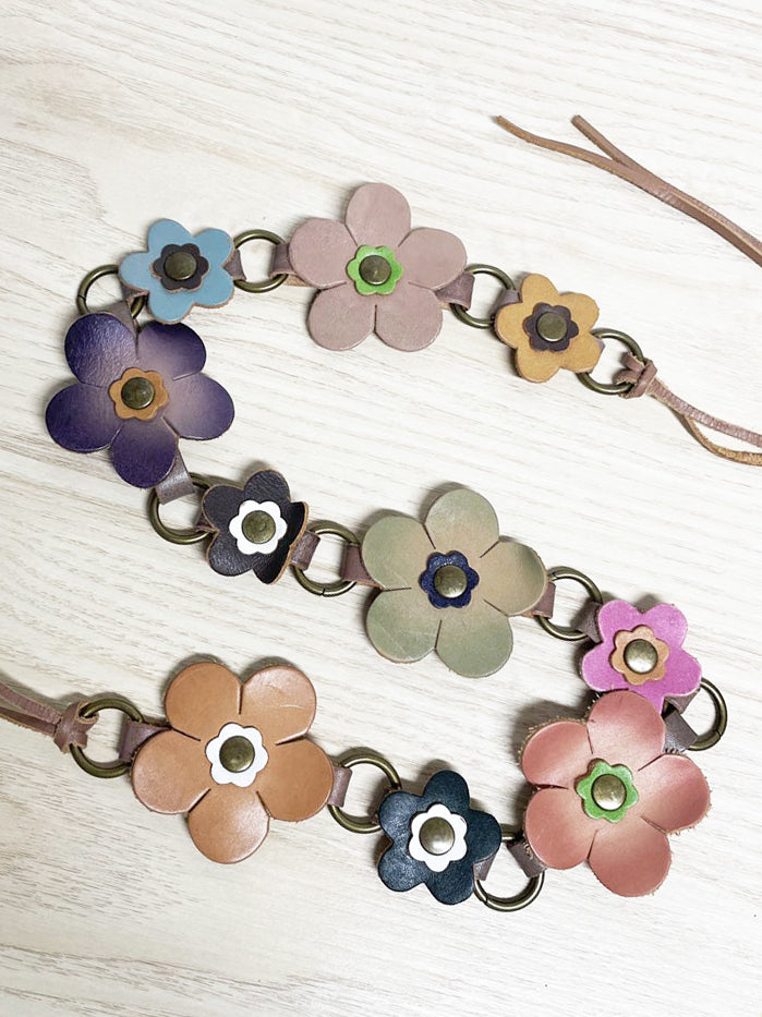 y2k old navy leather flowers boho tie waist belt