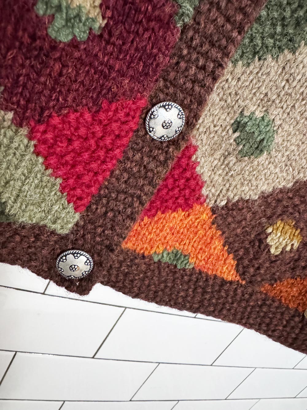 vintage nomadic traders wool-blend argyle autumn knit boxy cardigan