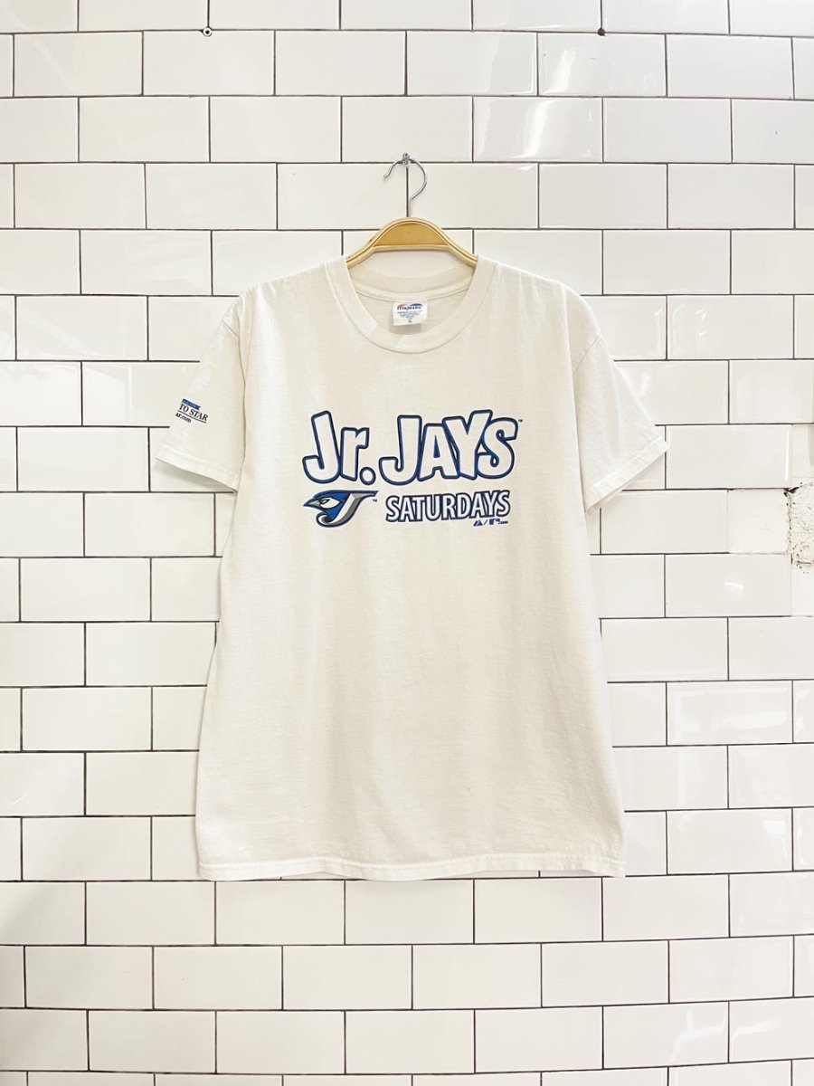 vintage 00s majestic blue jays jr jays baseball tee - good market thrift store