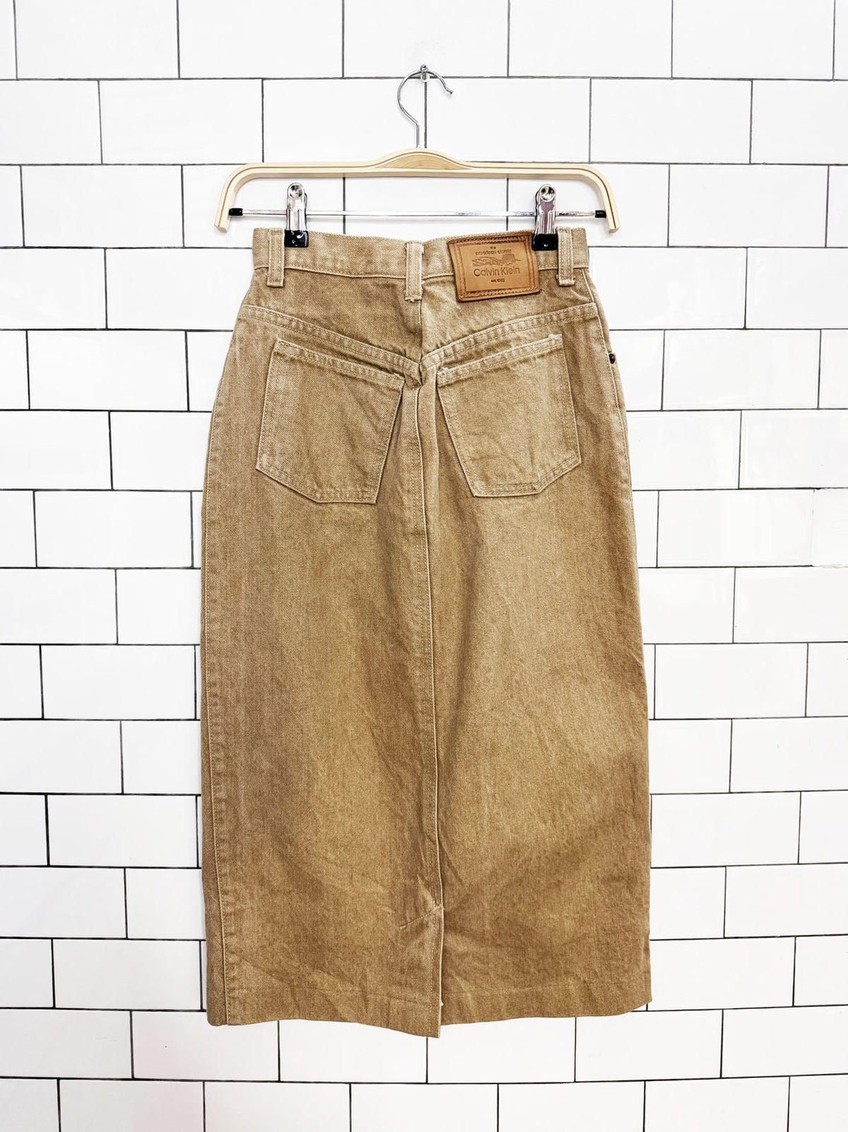 vintage 90s calvin klein denim midi skirt | made in USA
