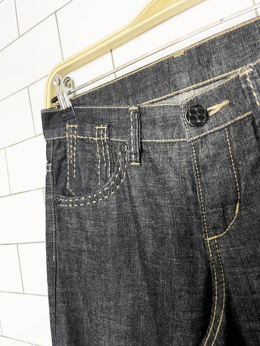 y2k bcbg contrast stitch wide leg flare jean culottes