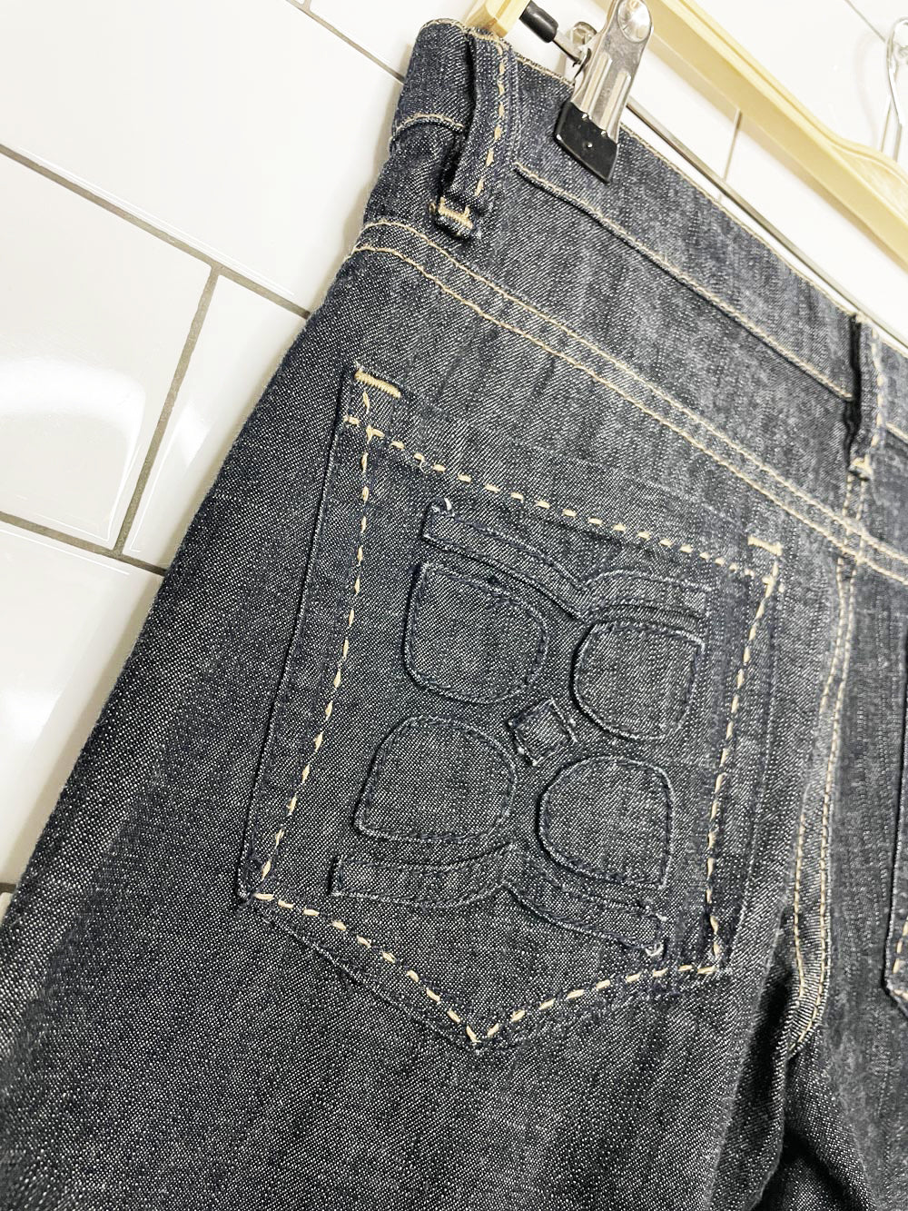 y2k bcbg contrast stitch wide leg flare jean culottes