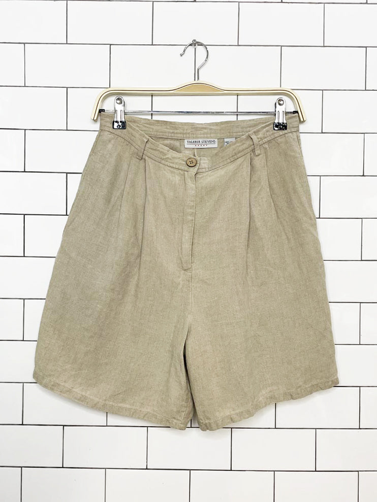 vintage valerie stevens sport 100% linen pleated trouser shorts