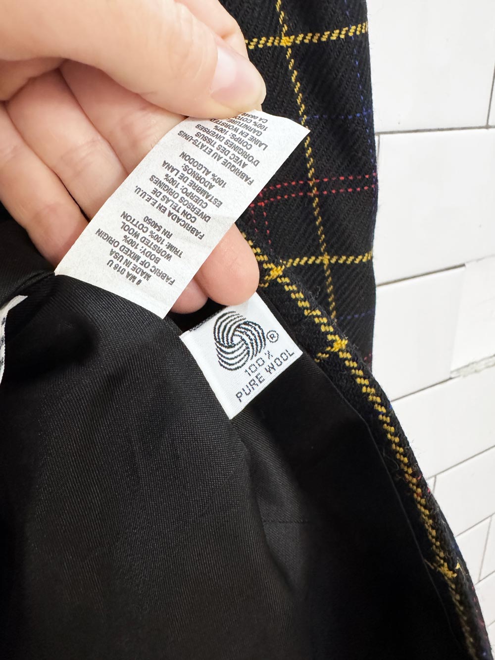 vintage jones new york 100% wool double breasted plaid jacket | velvet collar