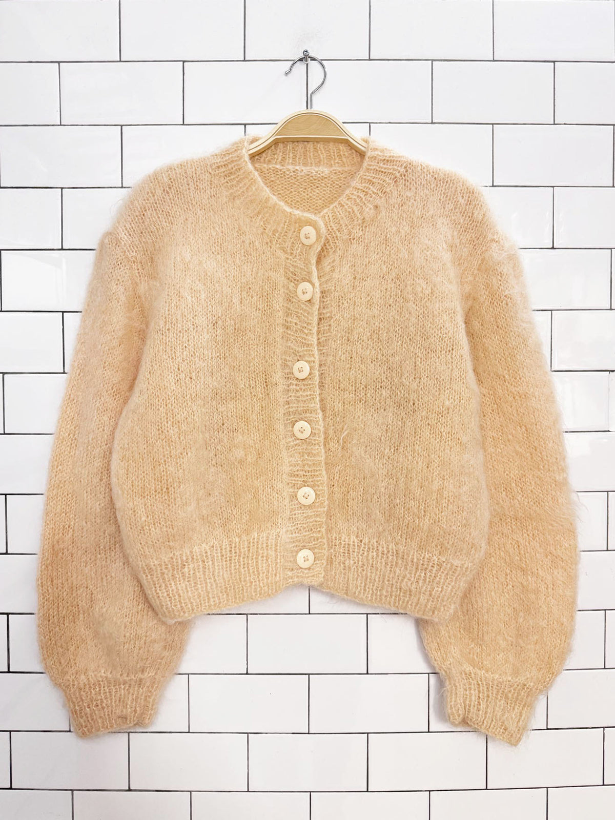 vintage mohair boxy knit balloon sleeve cardigan sweater