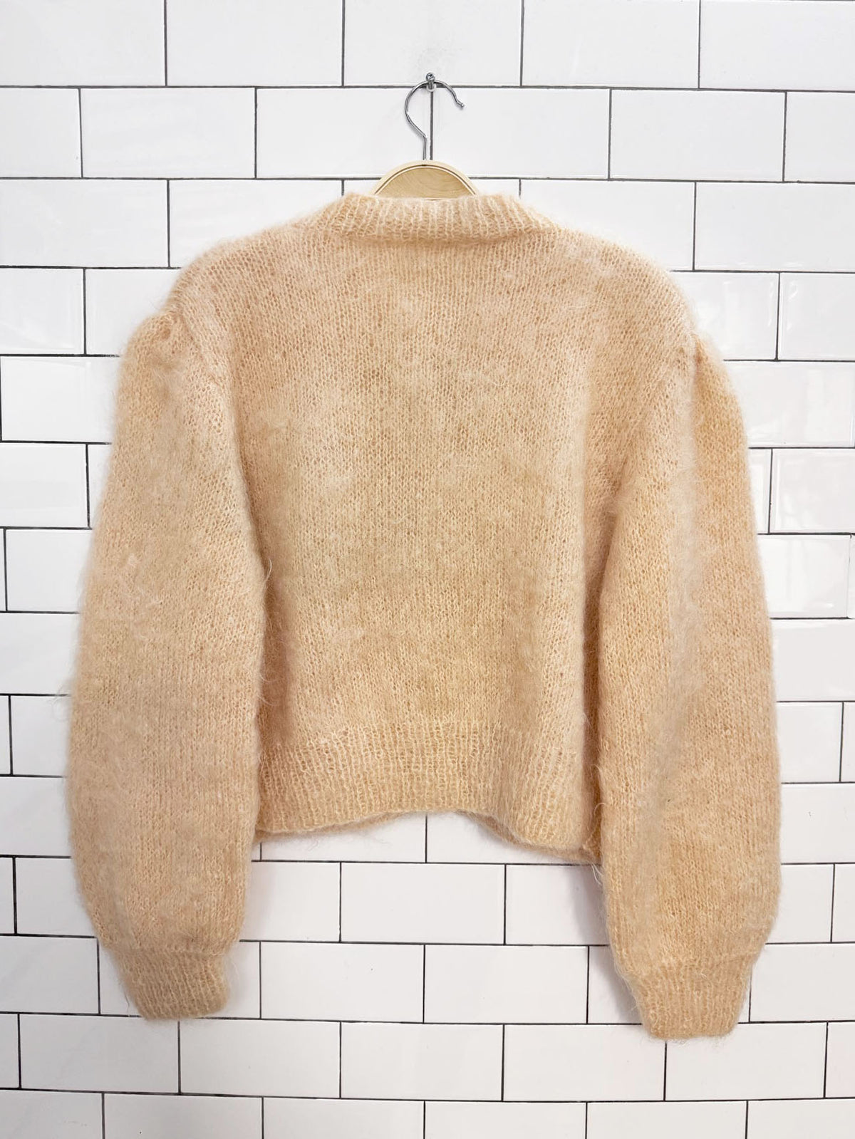 vintage mohair boxy knit balloon sleeve cardigan sweater