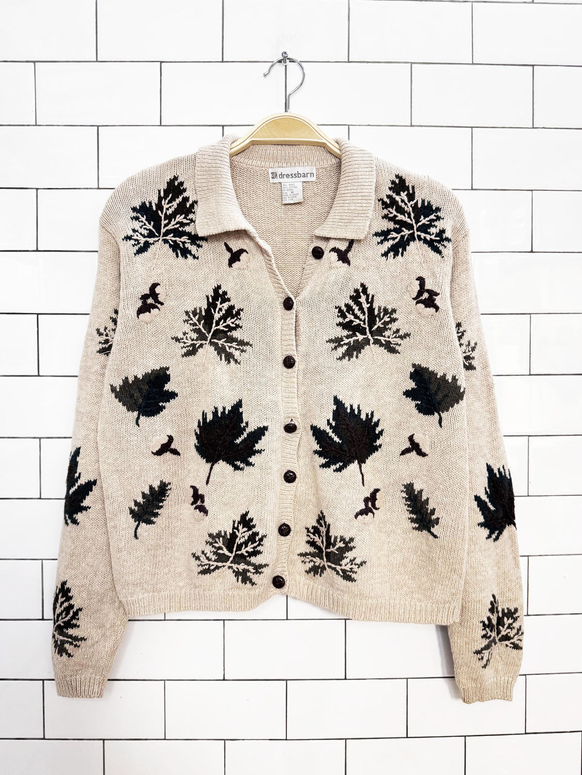 vintage dressbarn ramie-blend fall leaves boxy knit cardigan