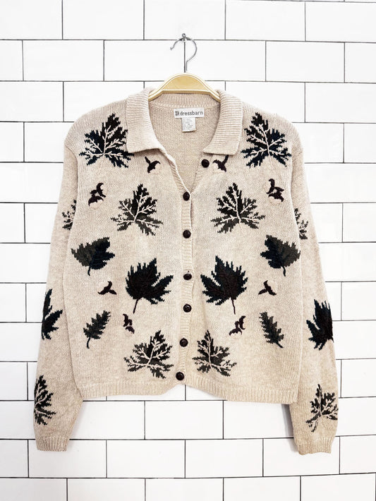 vintage dressbarn ramie-blend fall leaves boxy knit cardigan