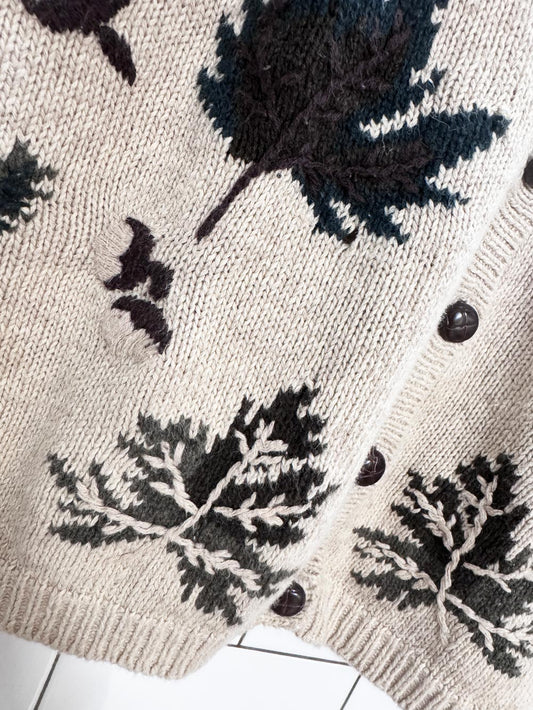 vintage dressbarn ramie-blend fall leaves boxy knit cardigan