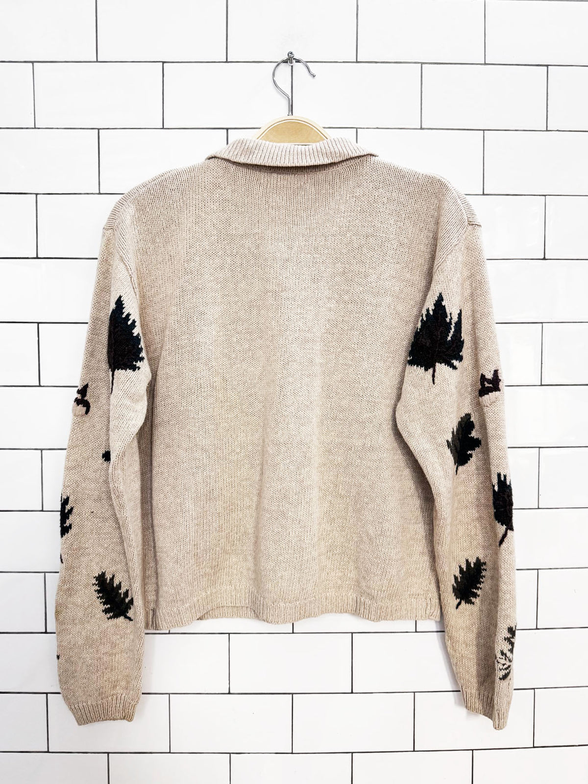 vintage dressbarn ramie-blend fall leaves boxy knit cardigan