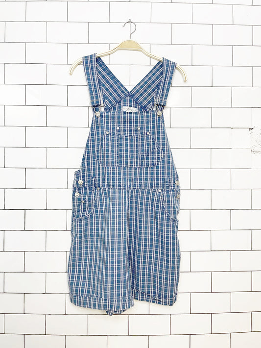 y2k xhileration denim plaid short overalls