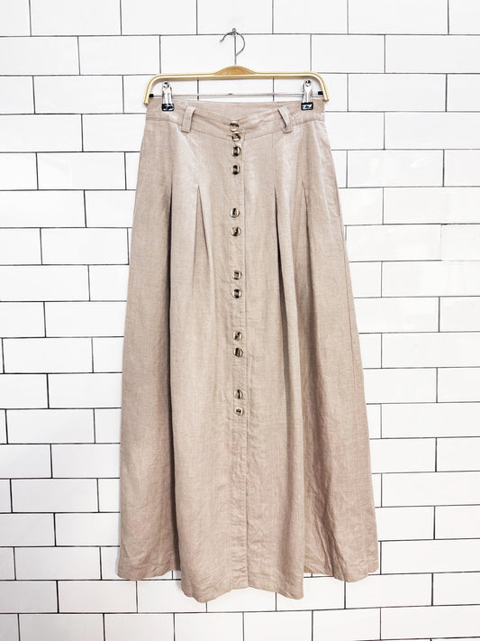 vintage collection breuninger linen-blend pleated full button maxi skirt
