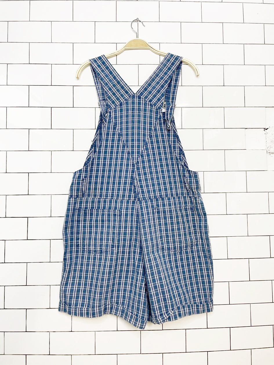 y2k xhileration denim plaid short overalls