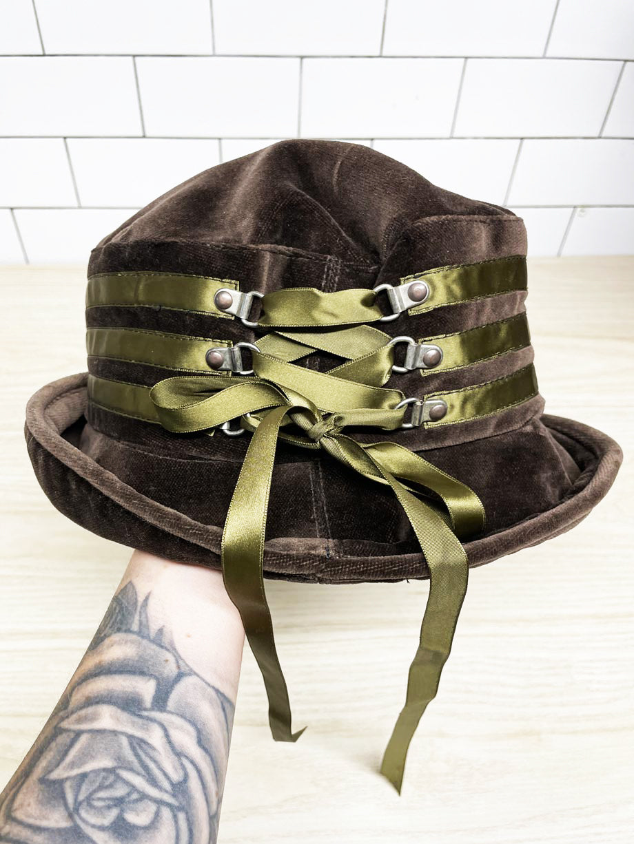 vintage 00s six degrees velvet lace up bucket hat | suzanna paquette
