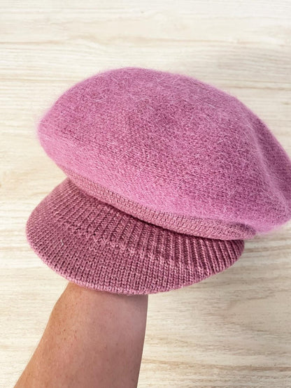 vintage angora brimmed fleece lined beret - good market thrift store