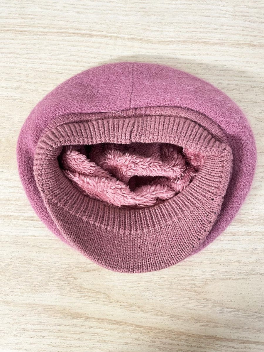 vintage angora brimmed fleece lined beret - good market thrift store