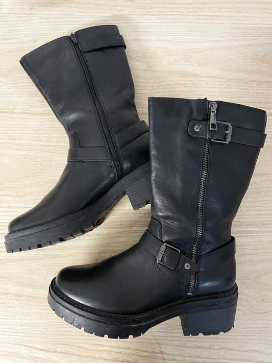 naturalizer jagger leather mid - calf zip buckle moto boots - good market thrift store