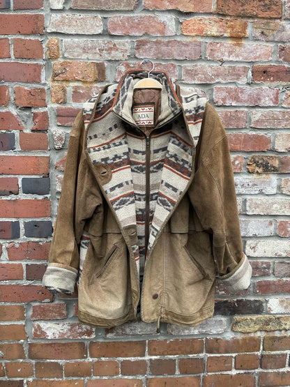 vintage ada wool serape southwestern suede coat