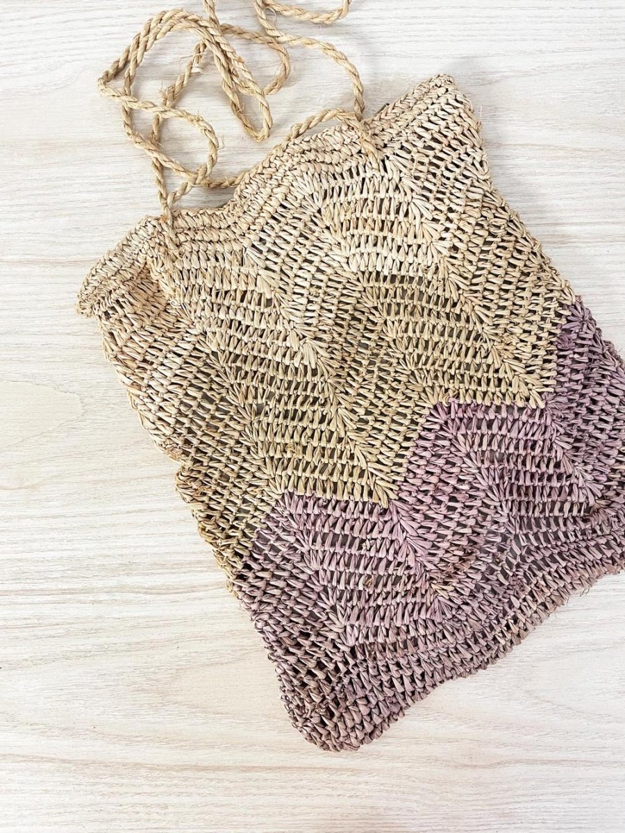 vintage straw zig - zag shoulder tote - good market thrift store