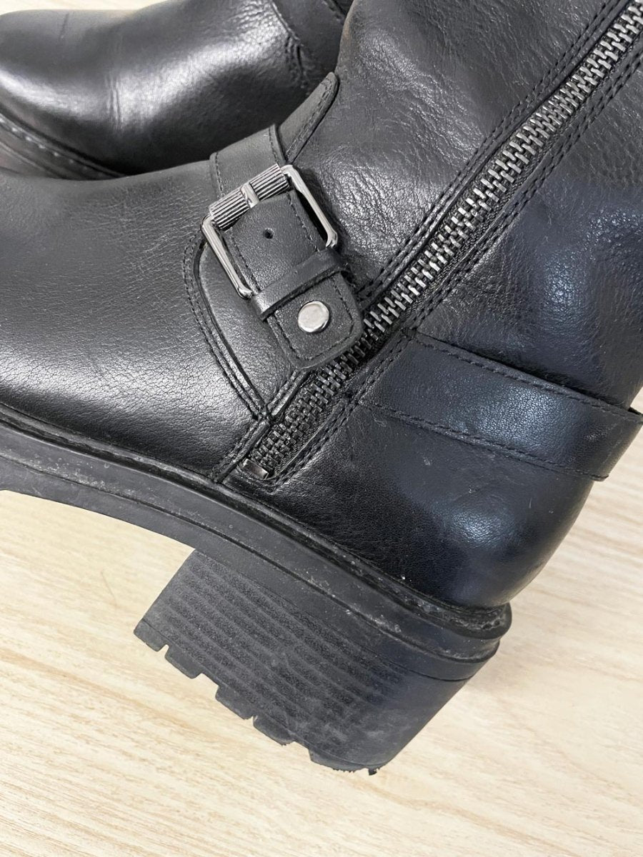 naturalizer jagger leather mid - calf zip buckle moto boots - good market thrift store