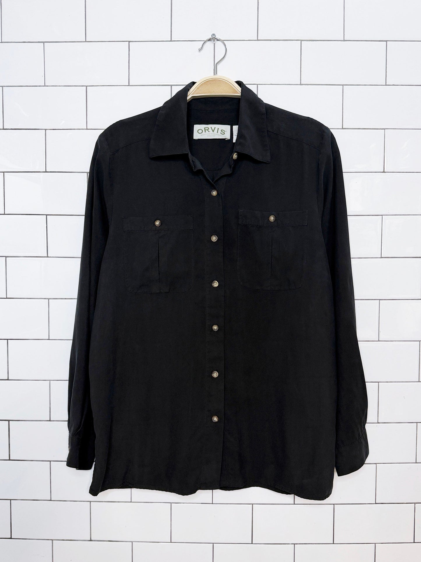 orvis 100% silk full button shirt