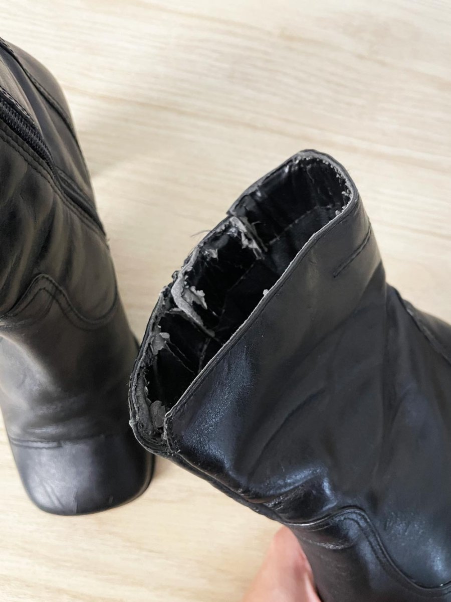 y2k spring leather square toe heeled boots - good market thrift store