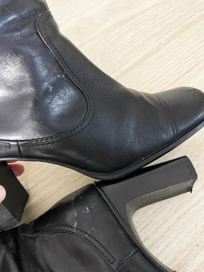 y2k spring leather square toe heeled boots - good market thrift store