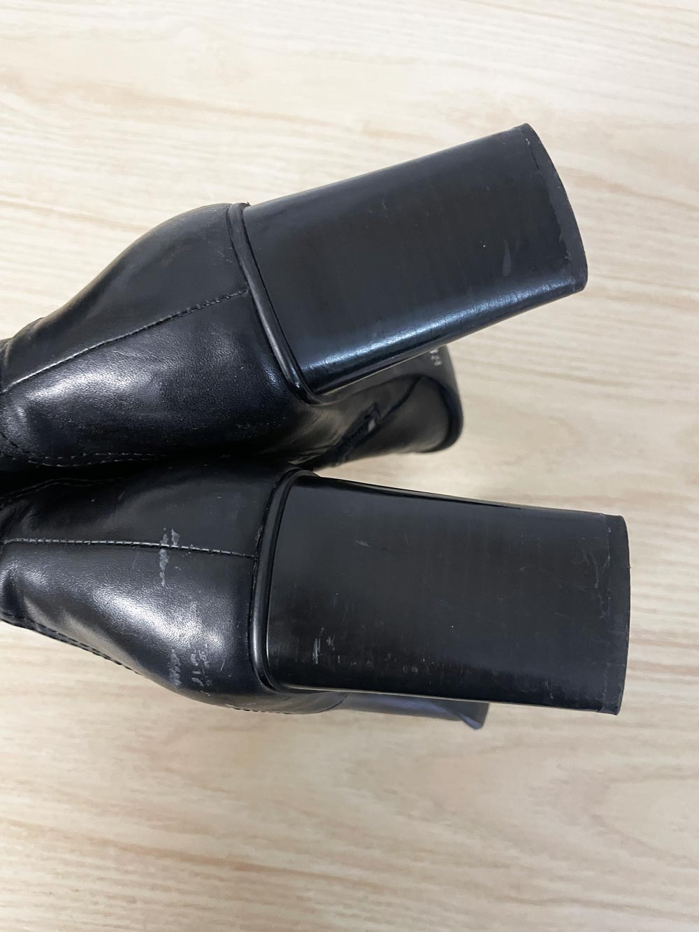 y2k spring leather square toe heeled boots - good market thrift store