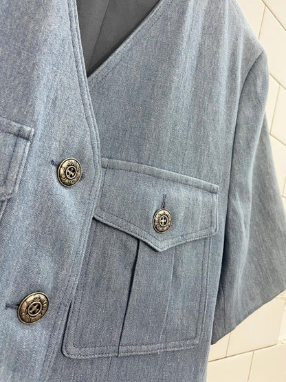 vintage 90s mélanie lyne utility denim shirt and pleated denim trouser set - good market thrift store
