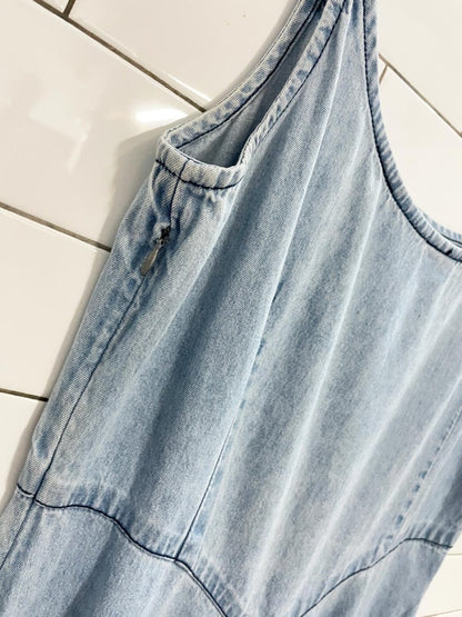 vintage 90s together floral embroidered denim midi dress - good market thrift store