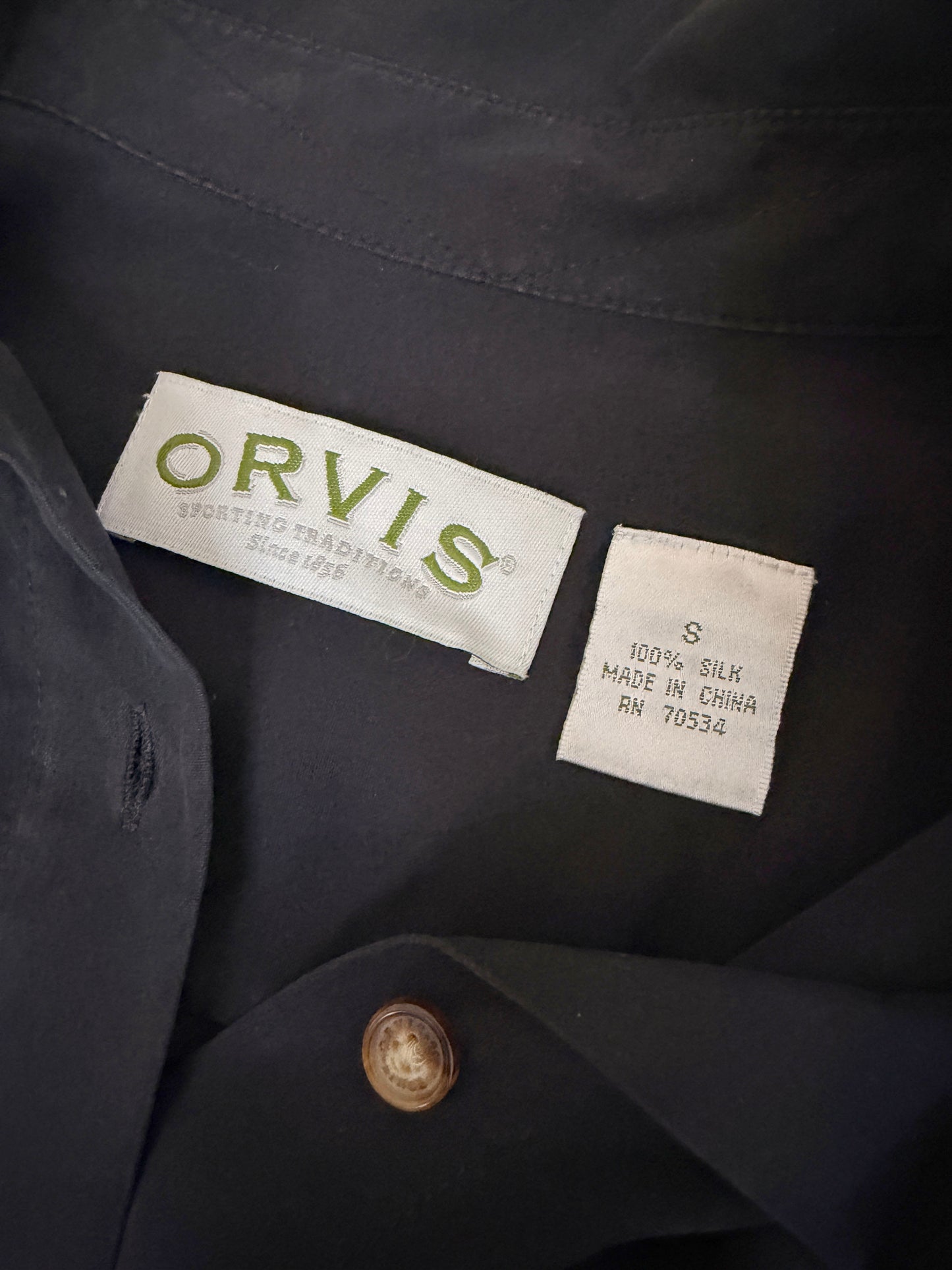 orvis 100% silk full button shirt
