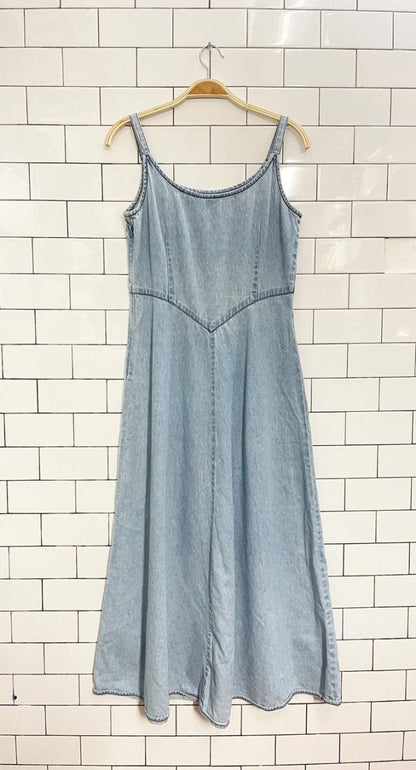 vintage 90s together floral embroidered denim midi dress - good market thrift store