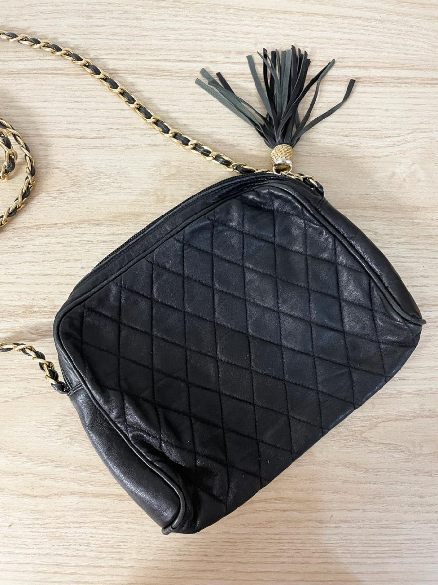 vintage quilted leather bag with chain strap - good market thrift store