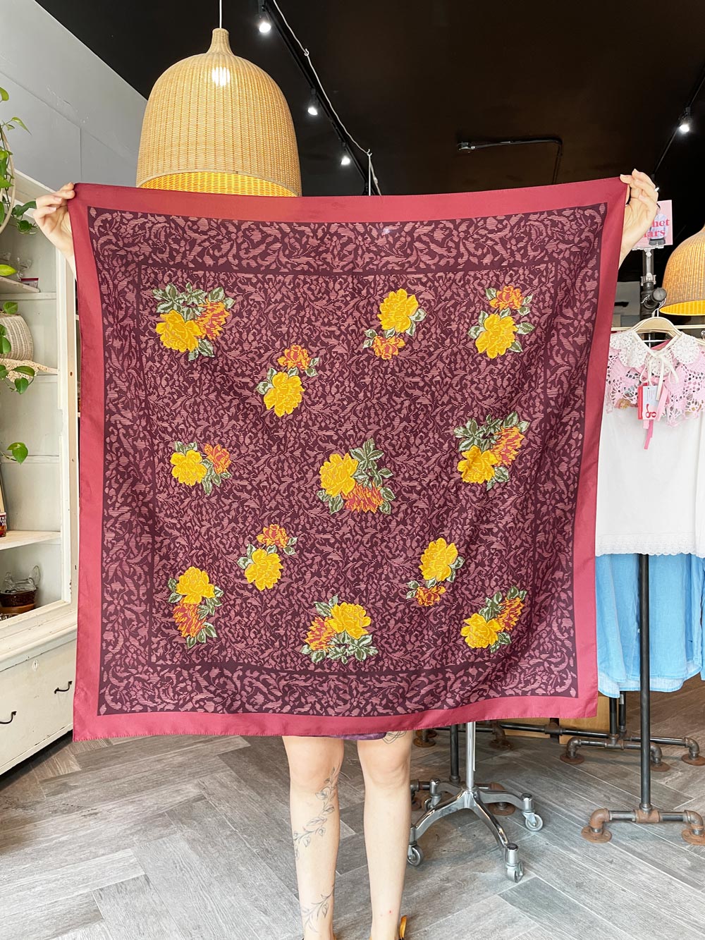 vintage 80s celvin water silk floral xl poly scarf