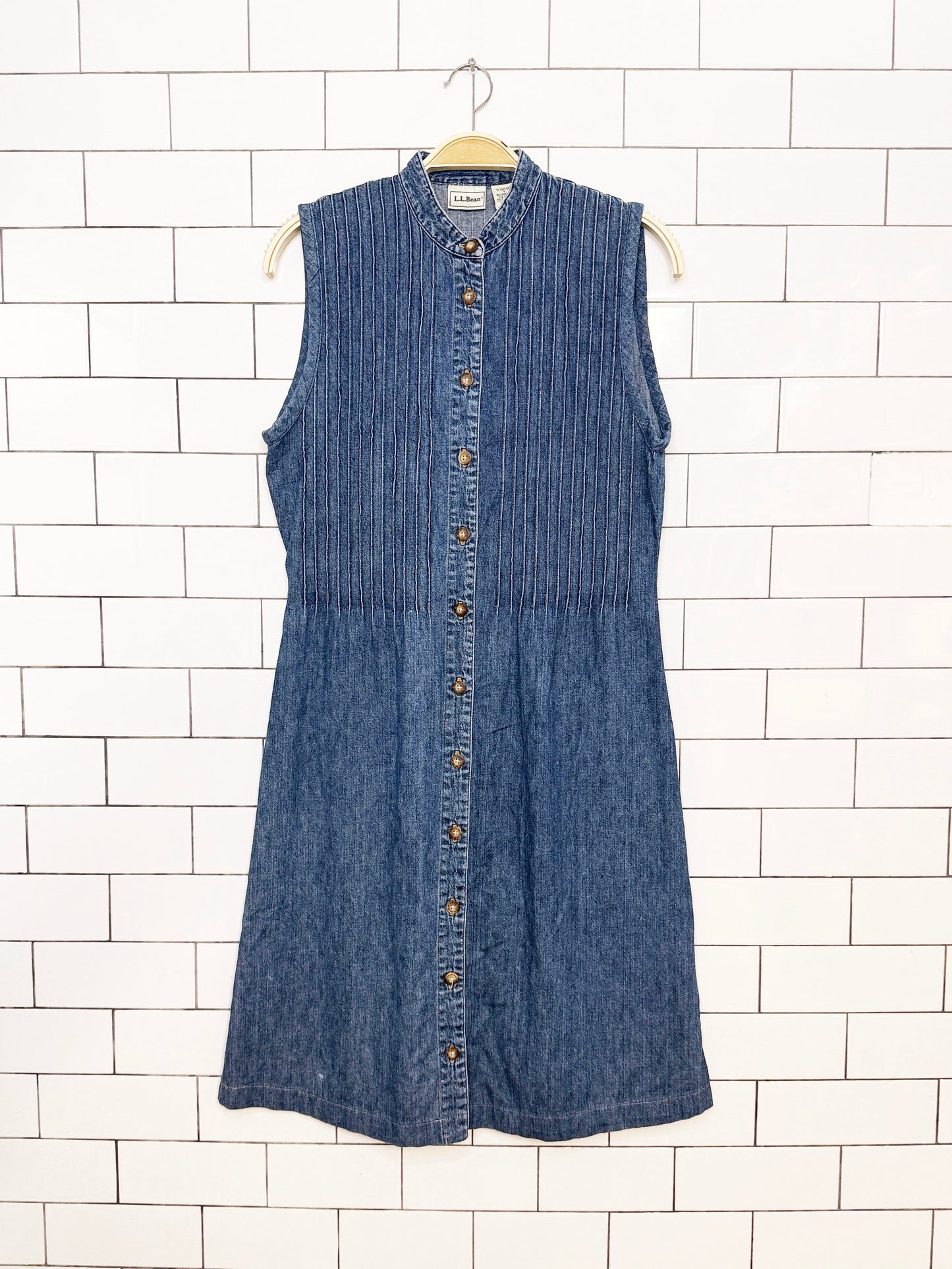 vintage 90s ll bean pintuck denim midi dress