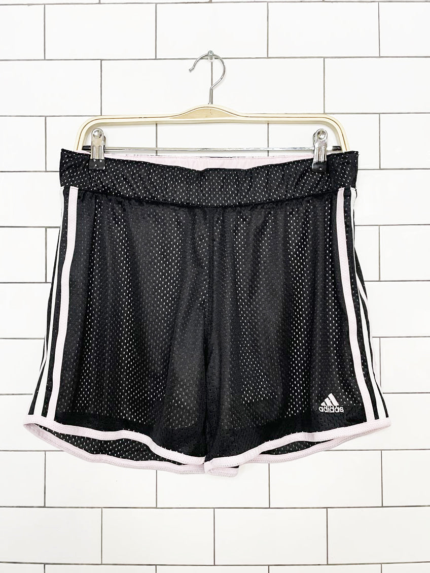 adidas three stripes mesh pink stripe sporty prep athletic shorts
