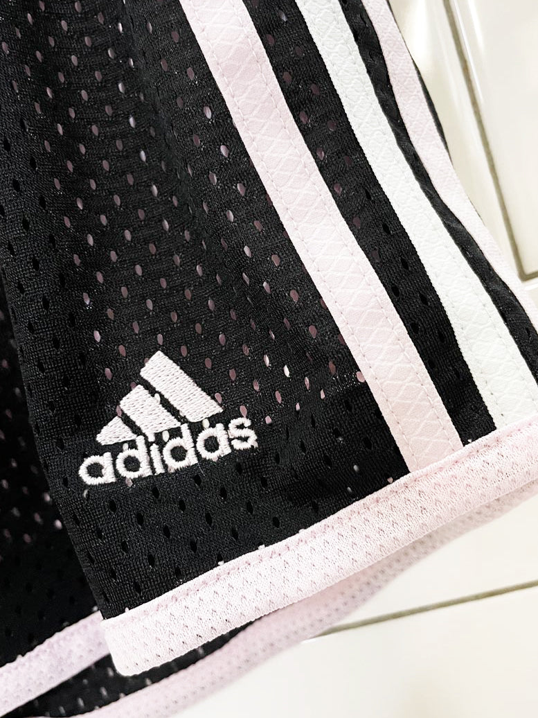 adidas three stripes mesh pink stripe sporty prep athletic shorts