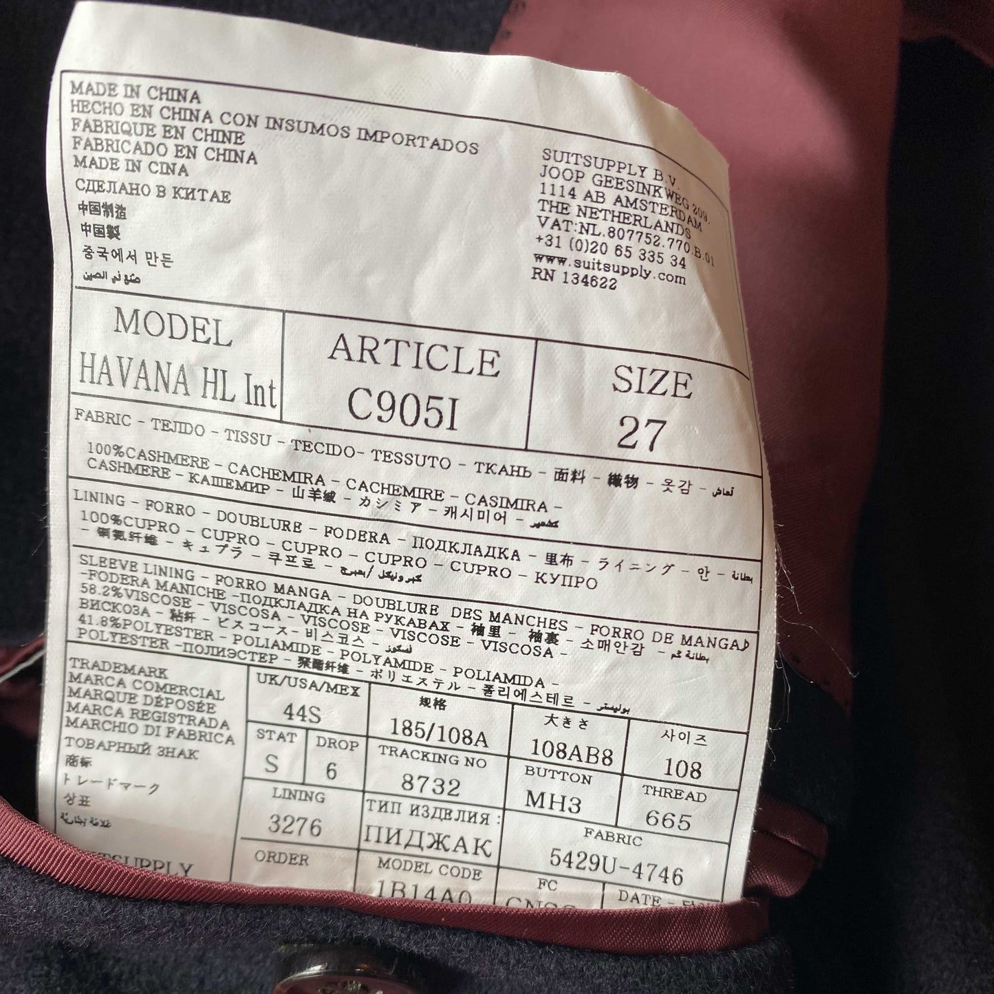 colombo pure cashmere navy blue sport coat