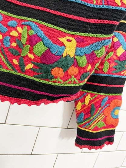 vintage 90s knitting needles heavy knit floral animal embroidered cardigan - good market thrift store