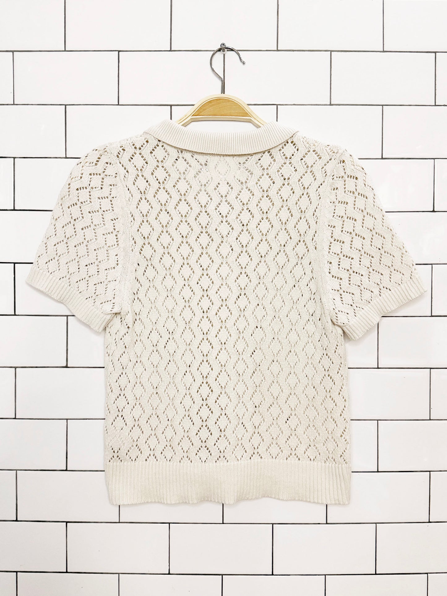 willow & wind crochet knit collared short sleeve top