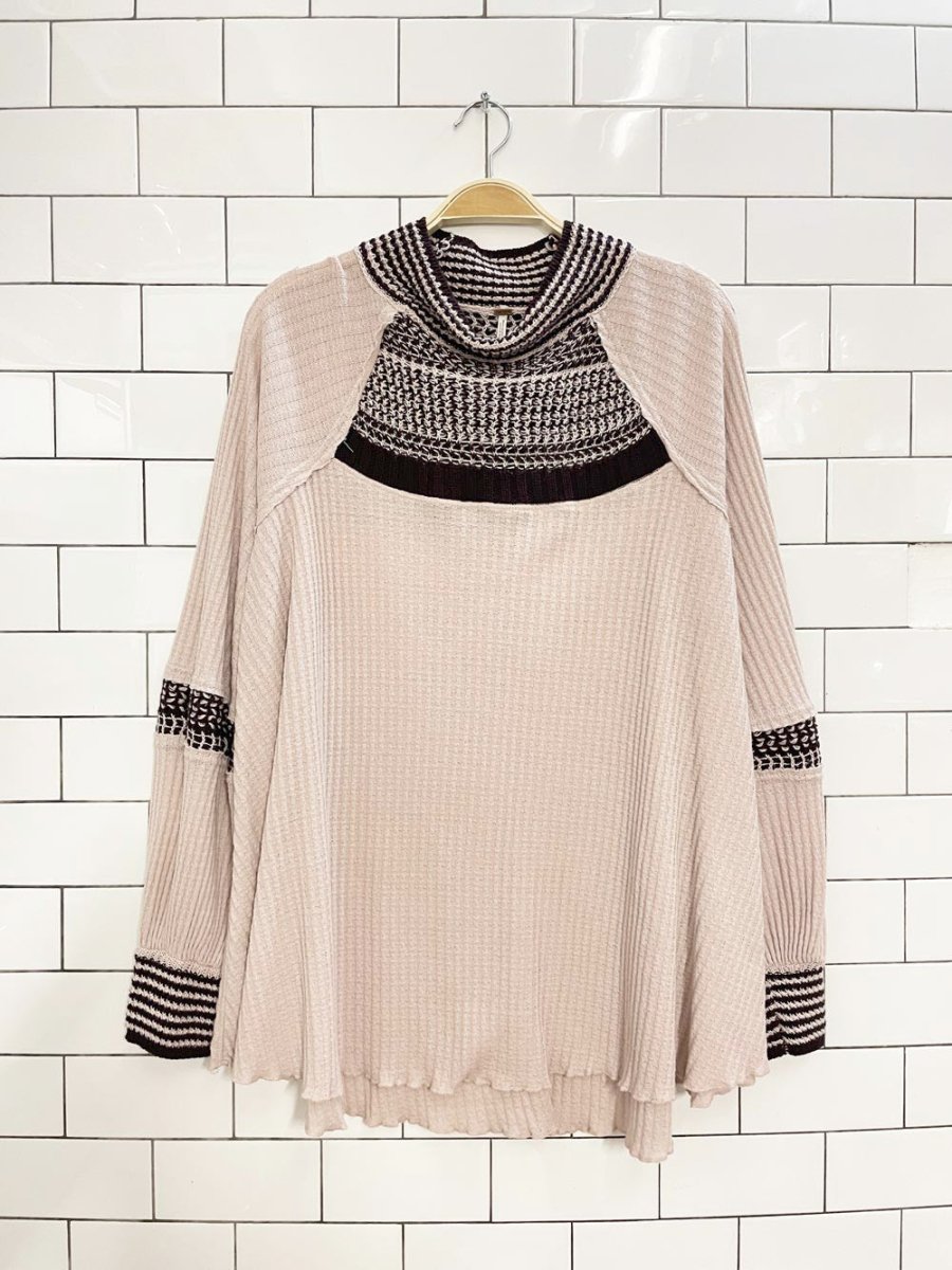 free people snow day knit trim balloon sleeve thermal top - good market thrift store