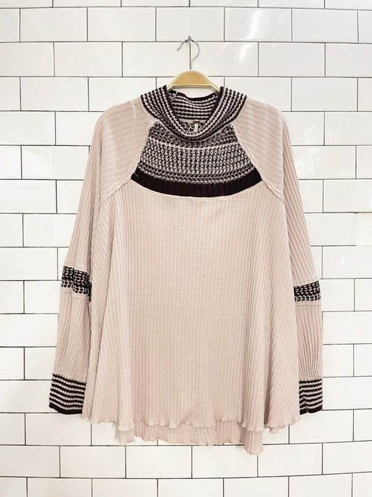 free people snow day knit trim balloon sleeve thermal top - good market thrift store