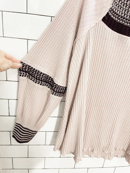 free people snow day knit trim balloon sleeve thermal top - good market thrift store