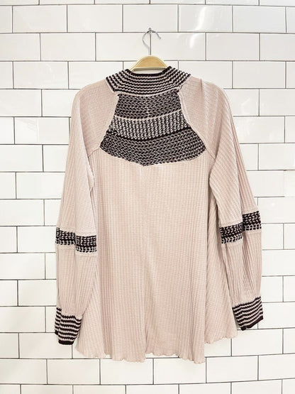 free people snow day knit trim balloon sleeve thermal top - good market thrift store